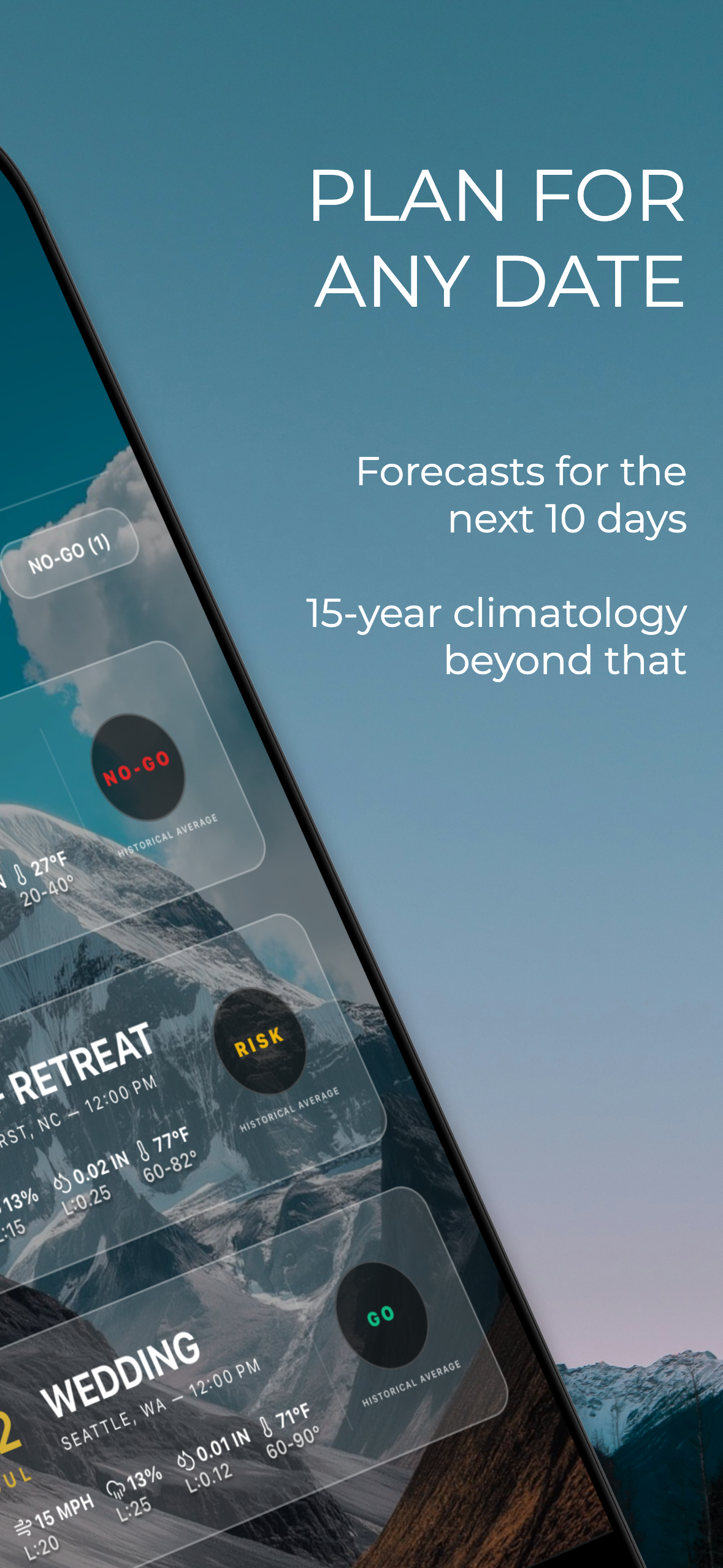 Threshold Weather planning for any date with winter mountain landscape